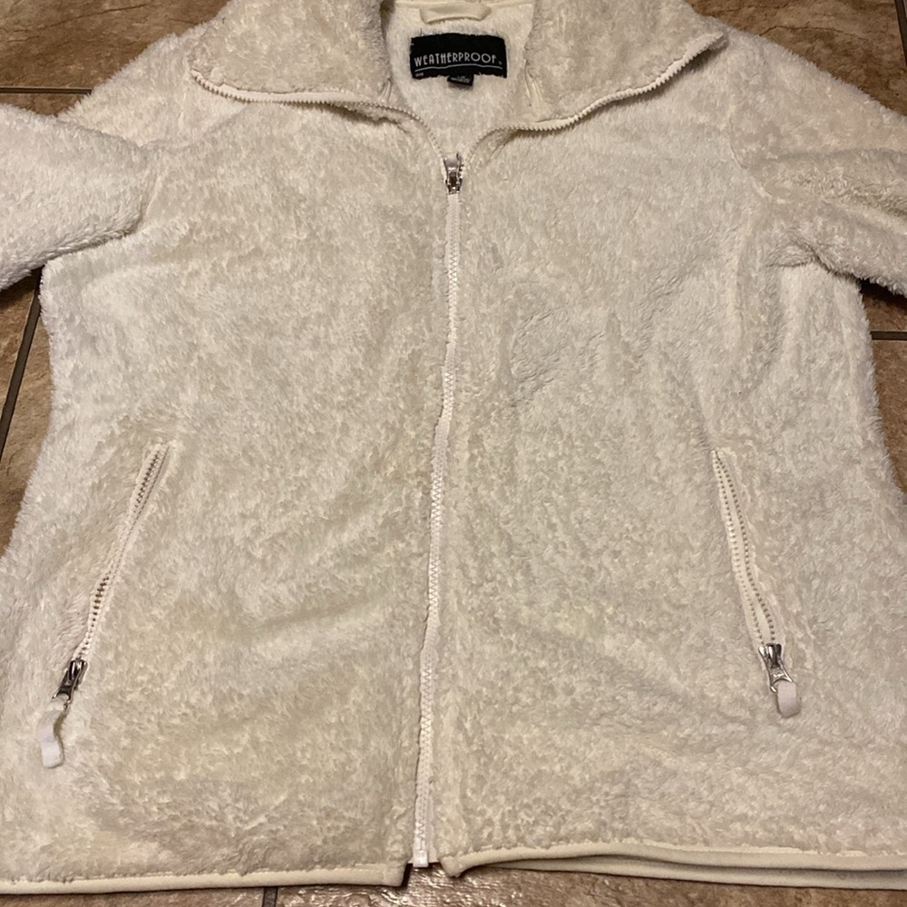 Women’s Large White Weatherproof Comfy Fuzzy Full Zip Jacket Spring Fall Cozy - Picture 2 of 4